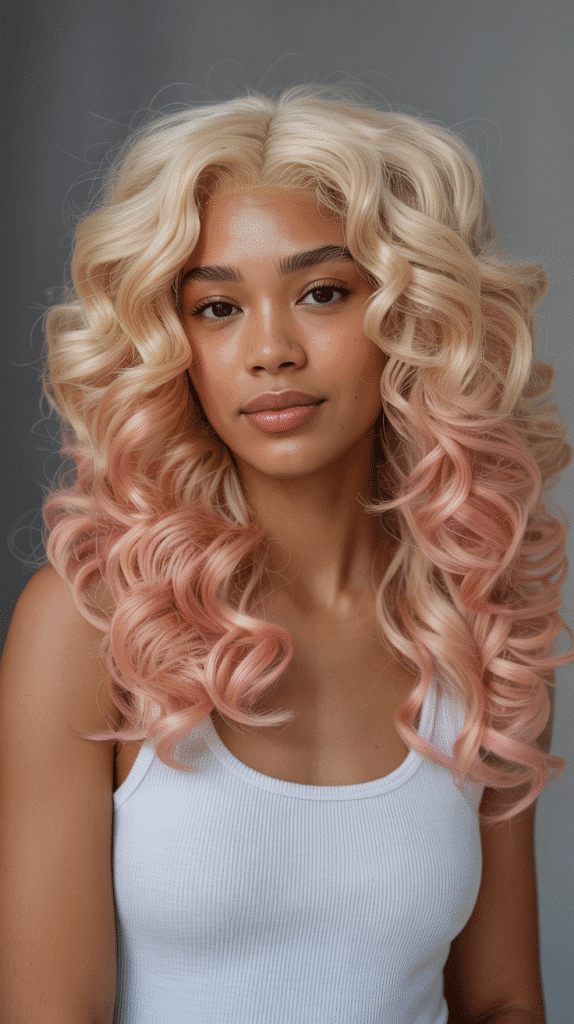 30 Long Blonde Hairstyles for Black Women That Slay All Year 16 Champagne Pink Blonde Curly Unit