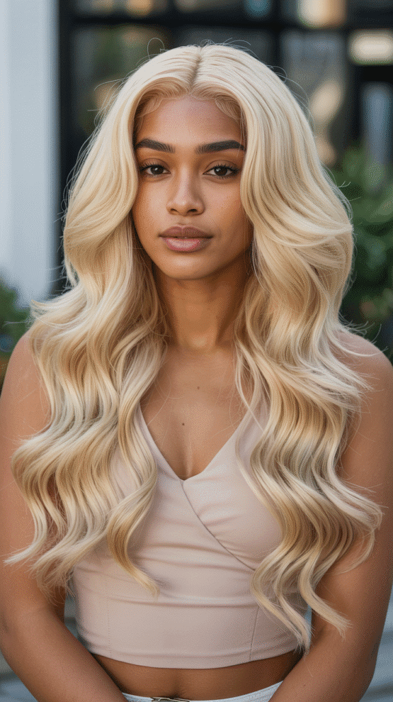 30 Long Blonde Hairstyles for Black Women That Slay All Year 9 Sandy Blonde Body Wave Wig