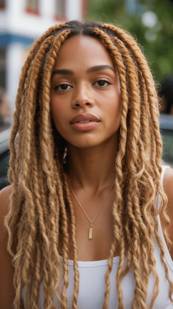30 Long Blonde Hairstyles for Black Women That Slay All Year 26 Honey Blonde Soft Locs