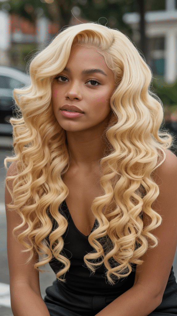 30 Long Blonde Hairstyles for Black Women That Slay All Year 12 Buttery Blonde Deep Wave