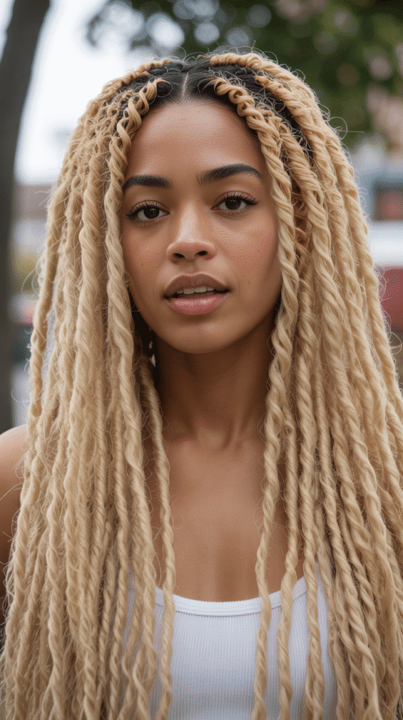 30 Long Blonde Hairstyles for Black Women That Slay All Year 23 Blonde Marley Twists