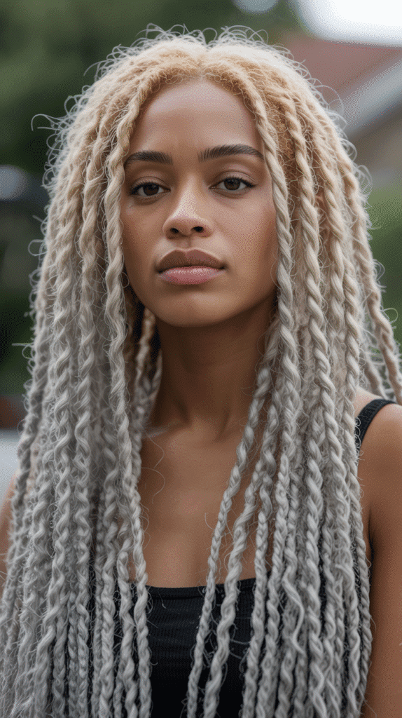 30 Long Blonde Hairstyles for Black Women That Slay All Year 4 Ash Blonde Goddess Locs
