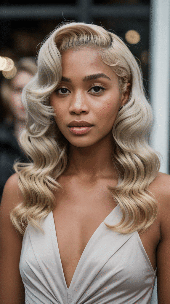 30 Long Blonde Hairstyles for Black Women That Slay All Year 21 Ash Blonde Finger Waves