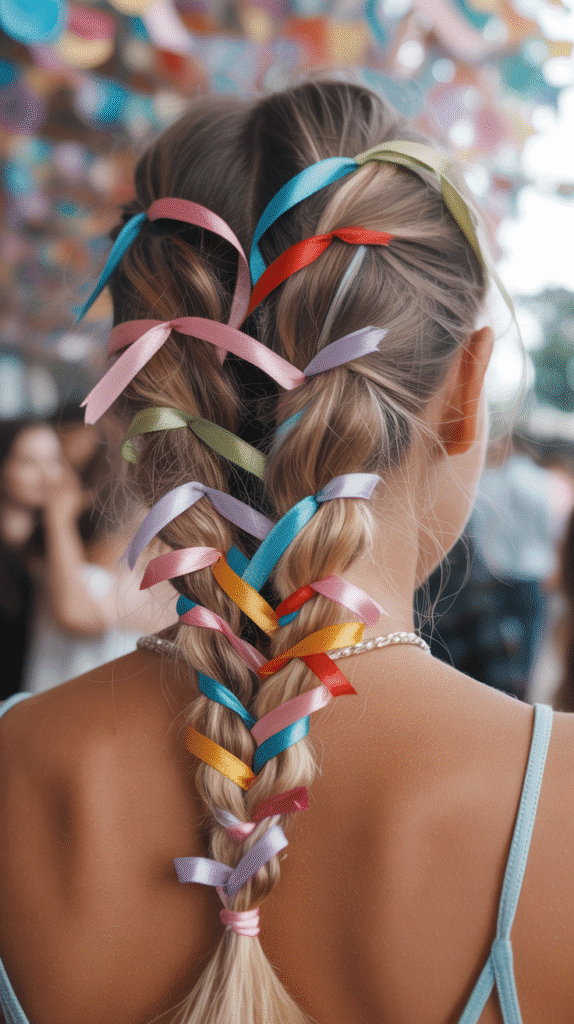 25 Easy Whimsical Hairstyles You Can Create in Minutes 10 Rainbow Ribbon Braids