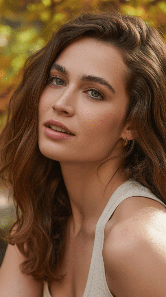 25 Stunning Hair Colors for Blue-Green Eyes That Enhance Your Look 13 Chestnut Brown