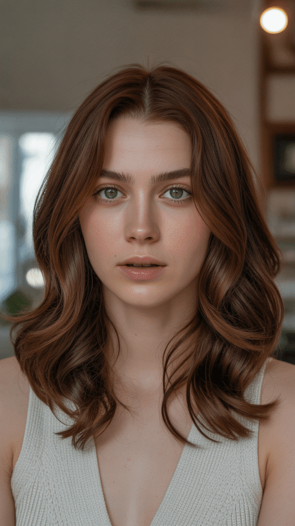 26 Flattering Hair Colors for Pale Skin with Green Eyes That Turn Heads 5 Mahogany Brown: Rich Chocolate with Red Undertones