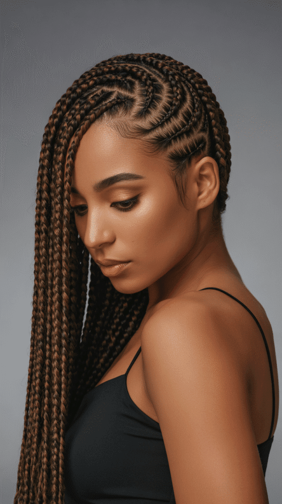 30 Trendy 2025 Braided Hairstyles for Black Women 9 Lemonade Braids for Side-Swept Drama