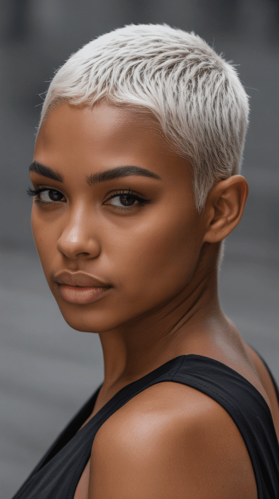 27 Short Blonde Hairstyles for Black Women That Are Totally Trendy 1 Platinum Blonde Pixie Cut