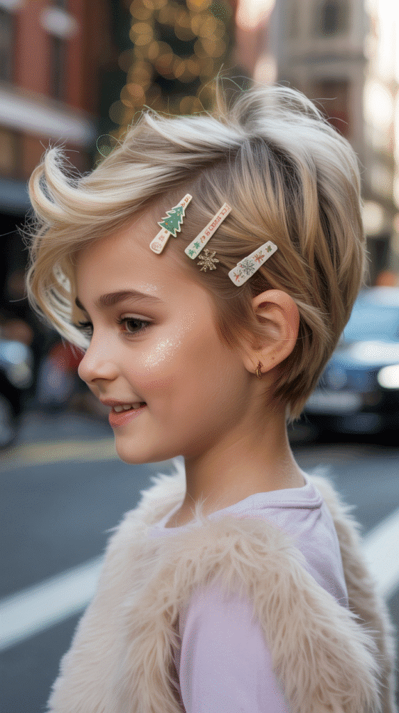 25 Cute Christmas Elf Hairstyles to Rock This Holiday Season 22 Pixie Cut with Festive Clips
