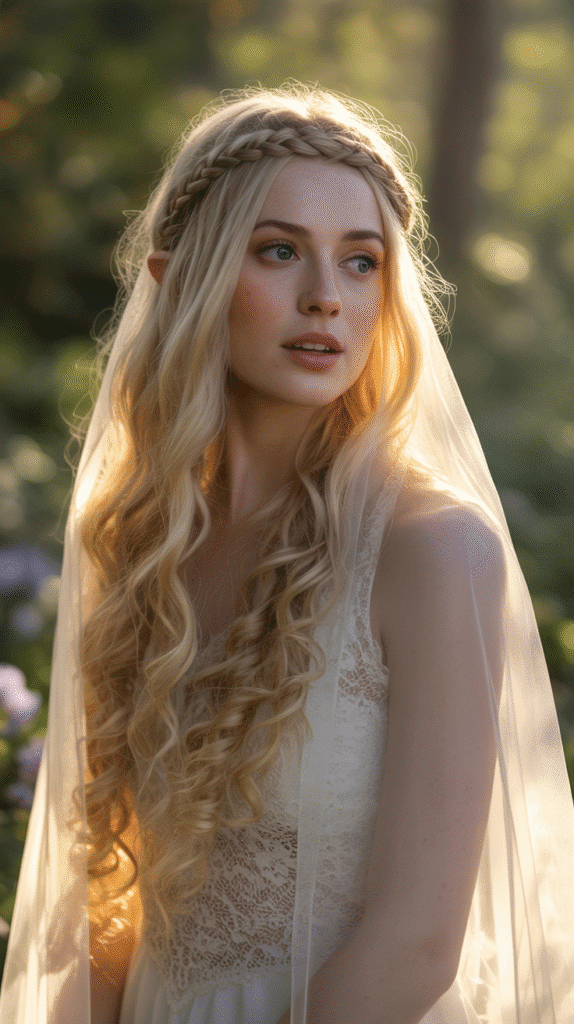 28 Easy Elf Hairstyles You Can Create in Minutes 27 Romantic Loose Curls with Braided Crown