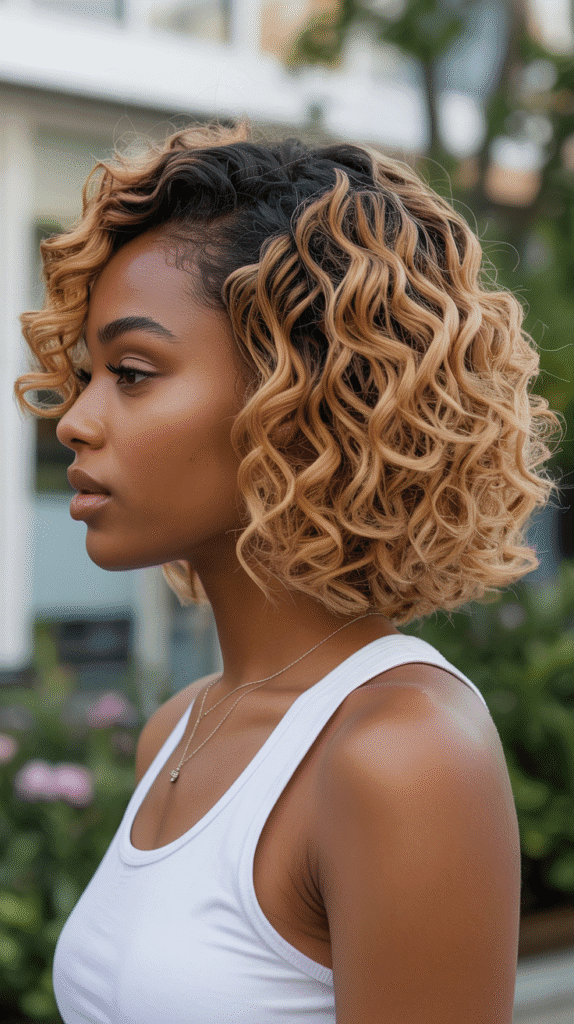 30 Curly Blonde Hairstyles for Black Women That Bring Volume & Bounce 3 Blonde Ombré Curly Bob