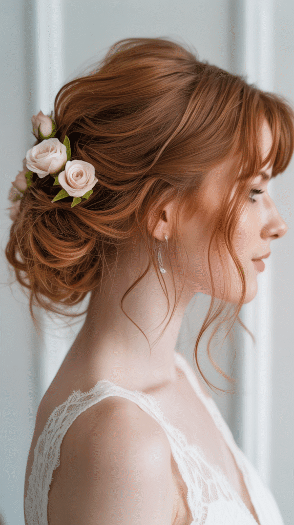 25 Romantic Whimsical Wedding Hairstyles for a Magical Bridal Look 6 Messy Side-Swept Updo