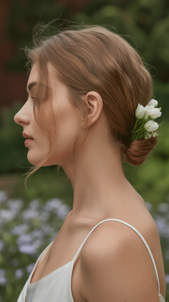 27 Magical Elf Hairstyles for Short Hair Perfect for Cosplay or Holidays 15 Delicate Side Bun with Wisps