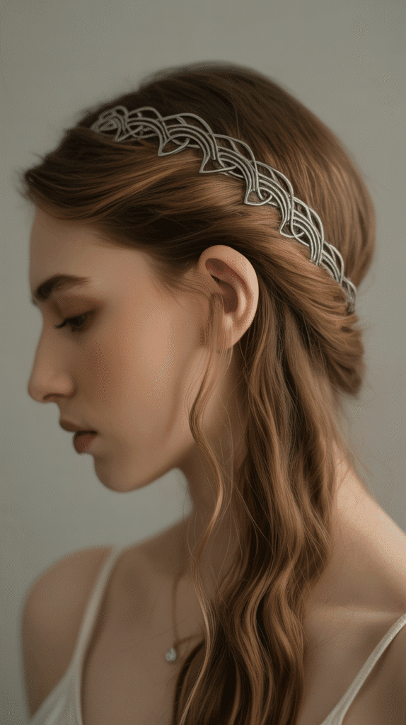 30 Elegant Elf Hairstyles for Long Hair Straight Out of a Fairytale 17  Elven Side Sweep with Metallic Accessories