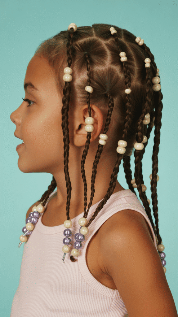 33 Fun Braided Hairstyles for Kids with Beads 32 Side Cornrows with Alternating Size Beads