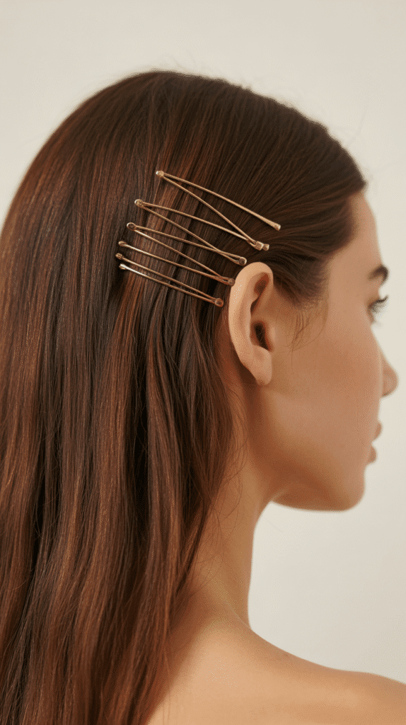 27 Chic Whimsical Hairstyles for Straight Hair That Add a Touch of Grace 11 Criss-Cross Bobby Pin Design