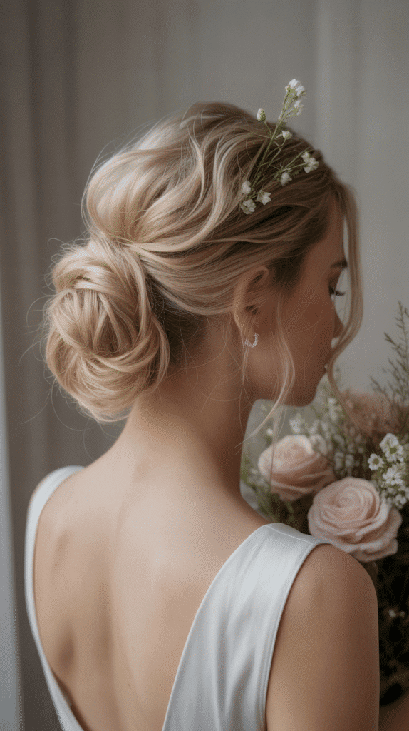 25 Easy Whimsical Hairstyles You Can Create in Minutes 11 Ethereal Low Twisted Chignon