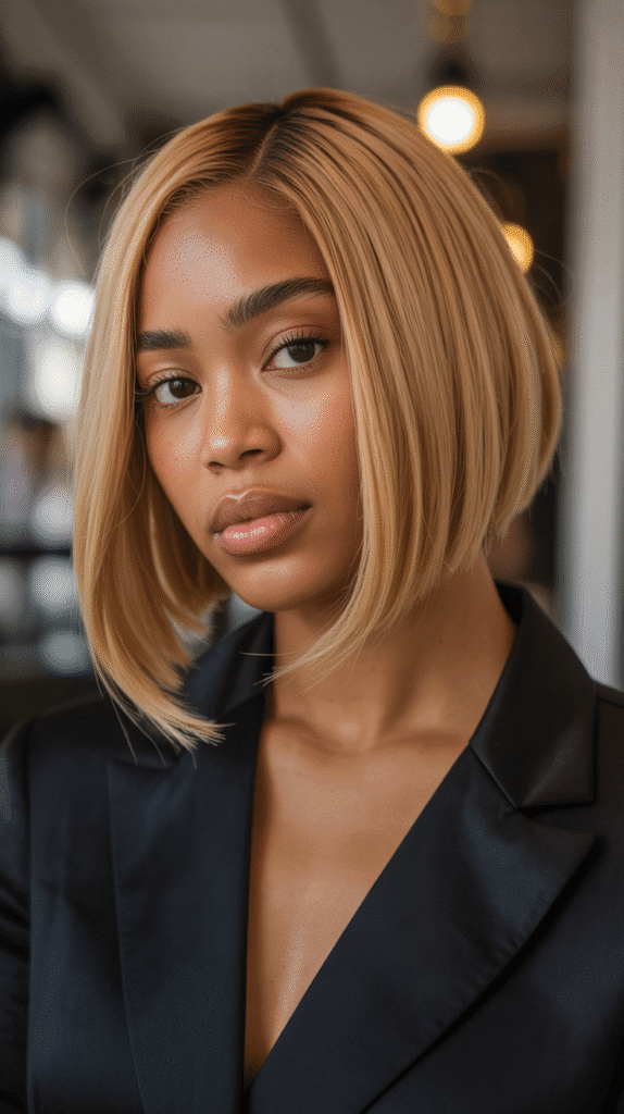 30 Fabulous Blonde Bob Hairstyles for Black Women You'll Love 6 Angled Bob with Honey Blonde Color