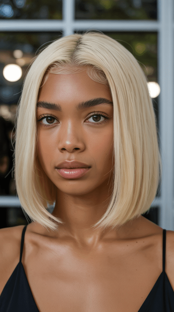 30 Fabulous Blonde Bob Hairstyles for Black Women You'll Love 14 Sleek Blonde Bob with Middle Part
