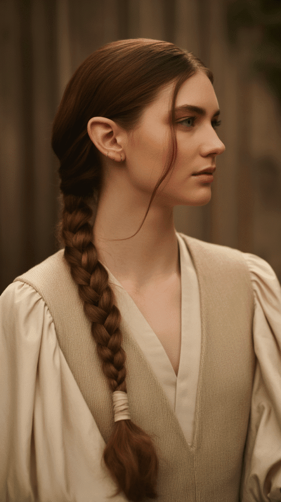 28 Easy Elf Hairstyles You Can Create in Minutes 24 Braided Low Ponytail with Wrap