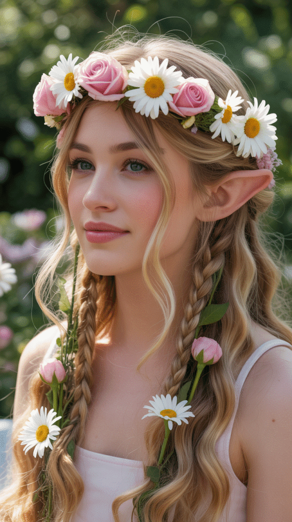 30 Enchanting Elf Hairstyle Drawings to Spark Your Fantasy Inspiration 28 Flower Crown Integrated Styles
