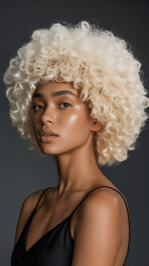30 Curly Blonde Hairstyles for Black Women That Bring Volume & Bounce 2 Platinum Blonde Afro