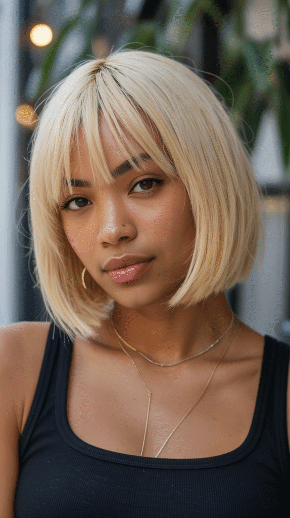 30 Fabulous Blonde Bob Hairstyles for Black Women You'll Love 9 Blonde Bob with Bangs