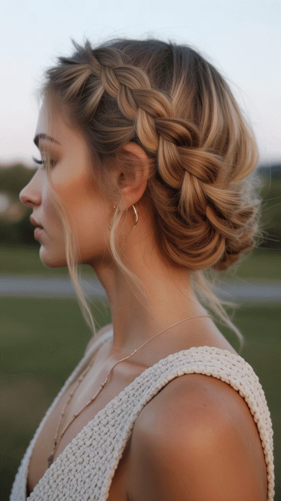 27 Elegant Whimsical Updo Hairstyles to Elevate Your Look 26 Textured Fishtail Braid Updo