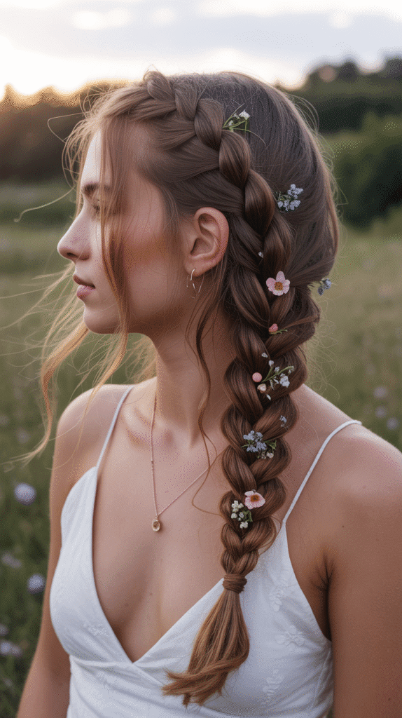 30 Dreamy Whimsical Hairstyles for Medium-Length Hair You'll Fall in Love With 5 Bohemian Side Braid with Accessories