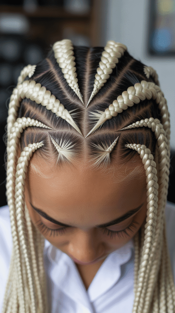 27 Stunning Blonde Braided Hairstyles for Black Women That Turn Heads 18 Blonde Triangle Box Braids