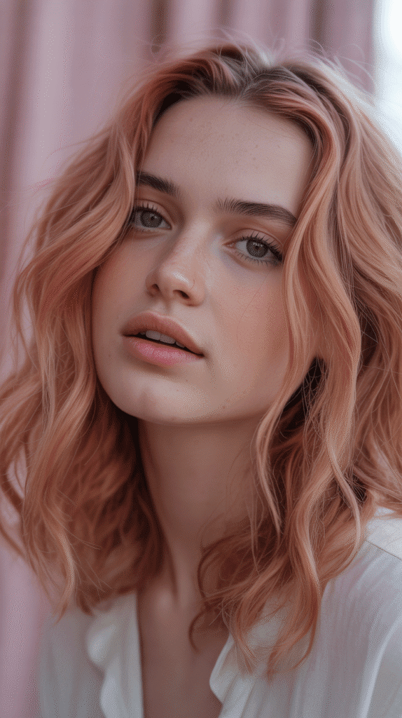 26 Flattering Hair Colors for Pale Skin with Green Eyes That Turn Heads 6 Rose Gold: Trendy Pink-Copper Fusion