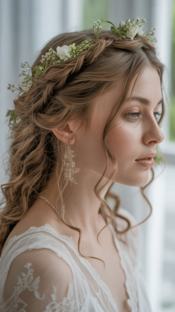 28 Enchanting Whimsical Hairstyles for Long Hair Perfect for Any Occasion 13 Twisted Crown with Loose Curls