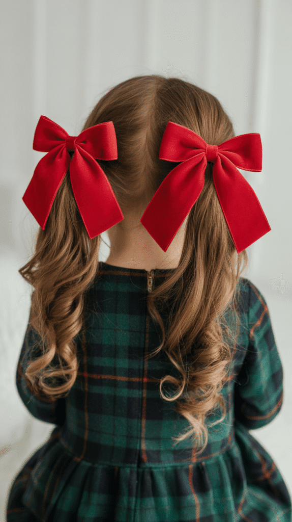 25 Adorable Christmas Hairstyles for Kids That Spark Holiday Joy 17 Christmas Bow Pigtails