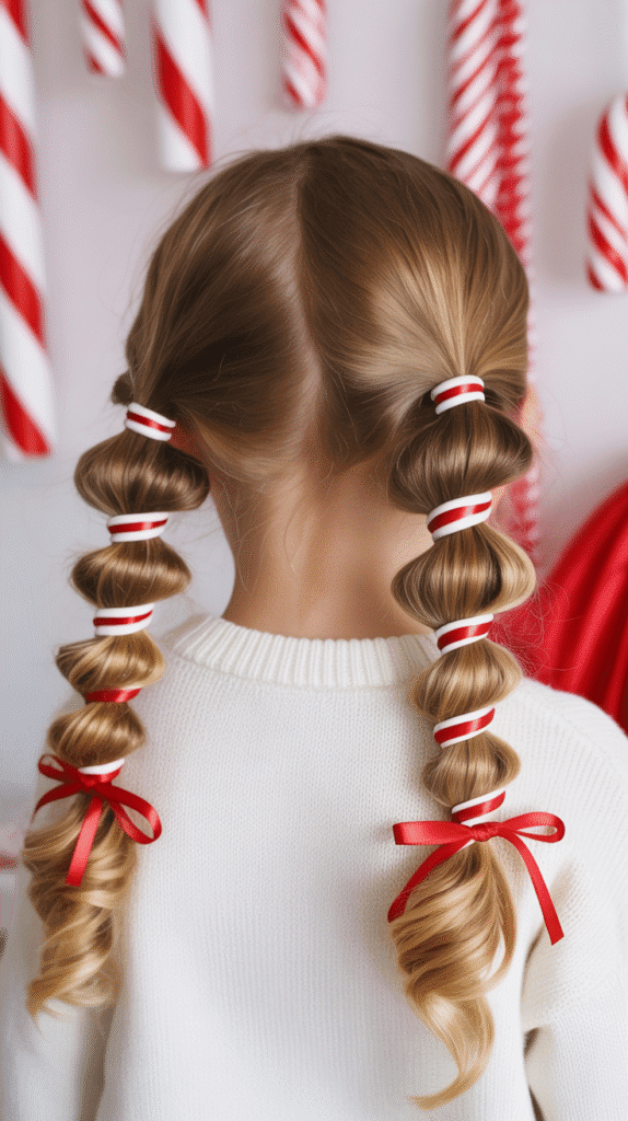 25 Adorable Christmas Hairstyles for Kids That Spark Holiday Joy 3  Candy Cane Twist Pigtails