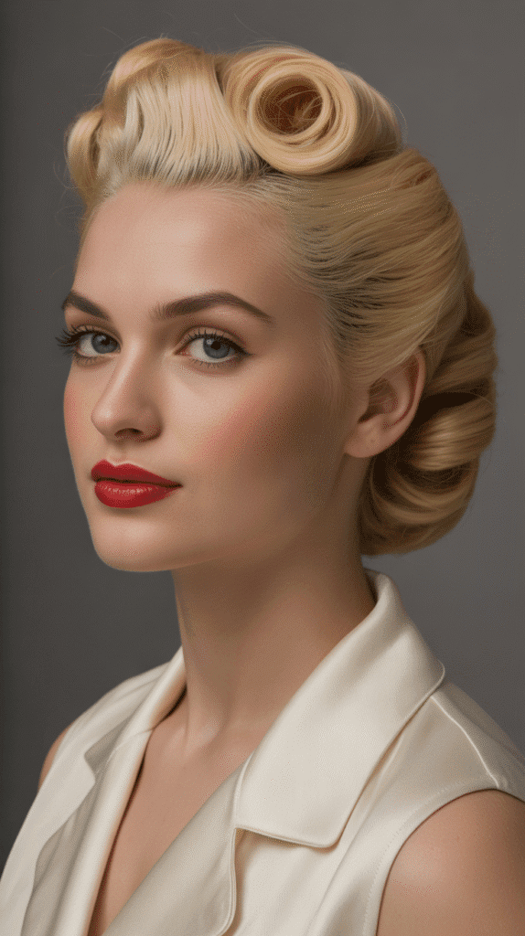 27 Elegant Whimsical Updo Hairstyles to Elevate Your Look 4 Vintage-Inspired Victory Rolls