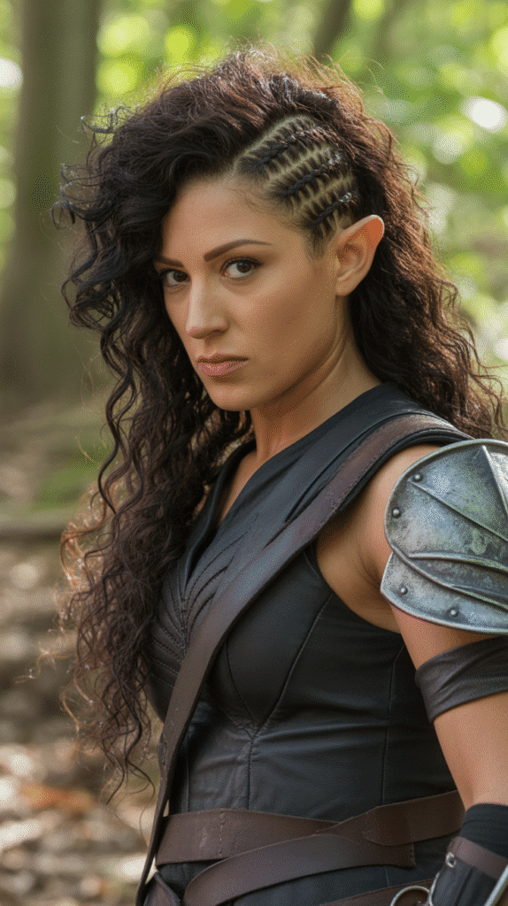 27 Gorgeous Elf Hairstyles for Curly Hair Full of Fantasy Charm 23 Braided Mohawk with Loose Curly Sides