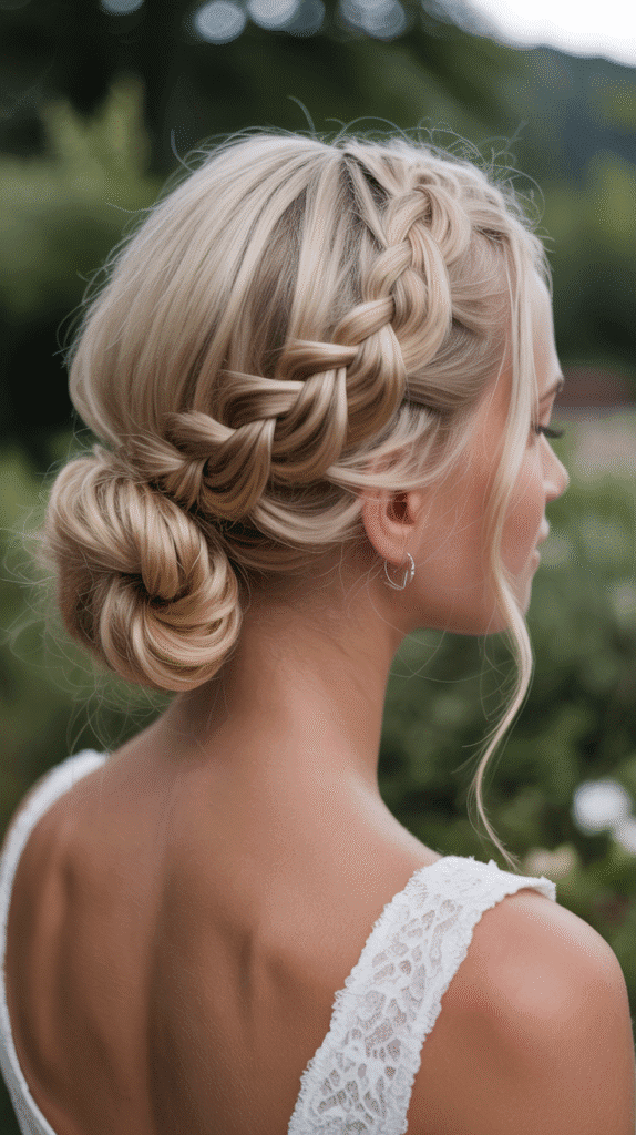 27 Elegant Whimsical Updo Hairstyles to Elevate Your Look 9 Waterfall Braid into Low Bun
