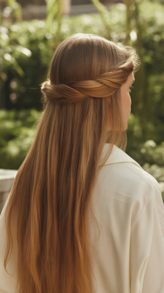 27 Chic Whimsical Hairstyles for Straight Hair That Add a Touch of Grace 2 Twisted Crown with Loose Ends