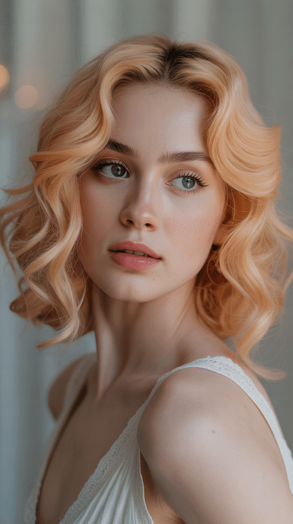 25 Stunning Hair Colors for Blue-Green Eyes That Enhance Your Look 20  Peach Blonde