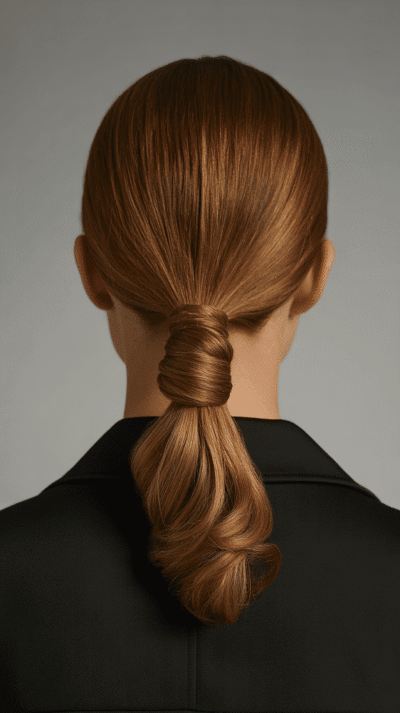 27 Elegant Whimsical Updo Hairstyles to Elevate Your Look 24 Wrapped Ponytail Updo