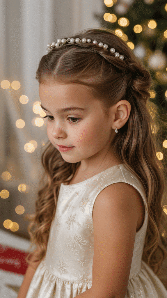 30 Cute Christmas Hairstyles for Girls Perfect for Holiday Parties 3 Festive Half-Up Twisted Crown