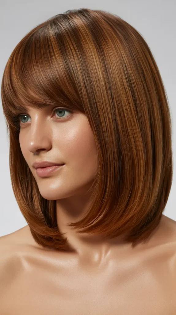 Stacked Long Bob with Voluminous Bangs