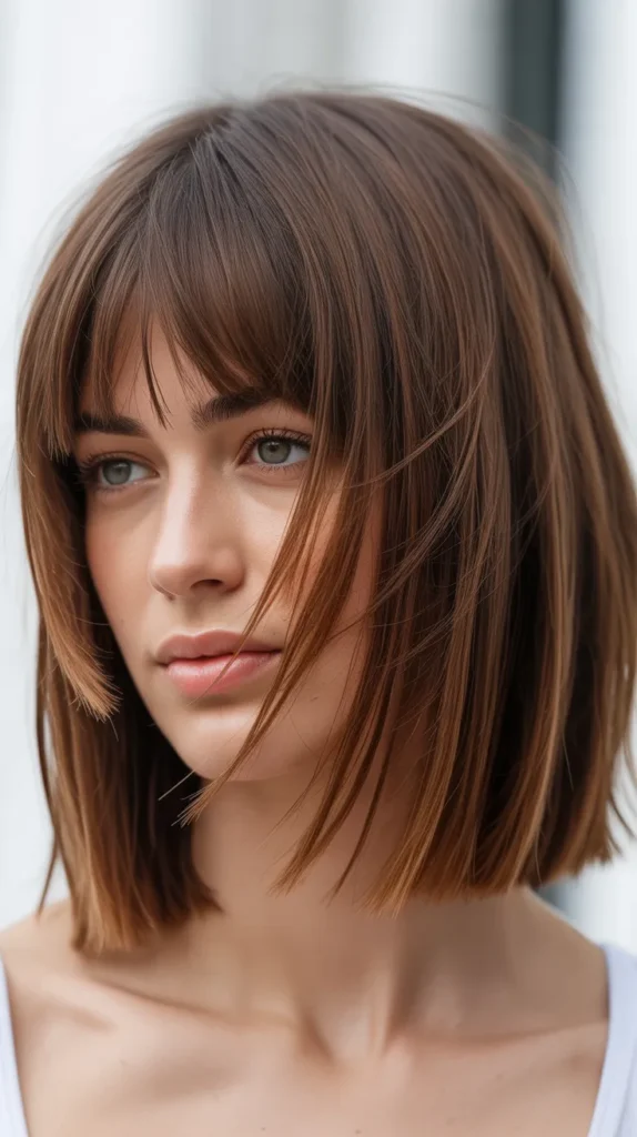 Messy Long Bob with Uneven Bangs