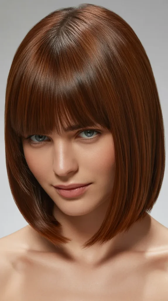 Sleek Blunt-Cut Long Bob with Defined Curtain Bangs