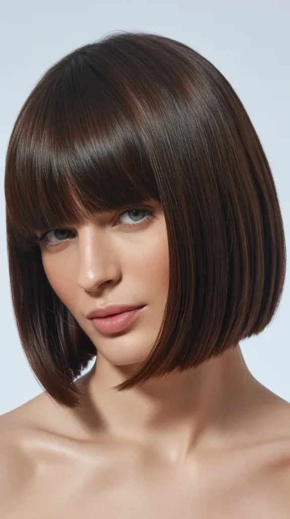 Classic Blunt Long Bob with Straight Bangs