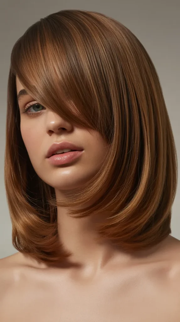 Long Bob with Diagonal Bangs and Staggered Layers