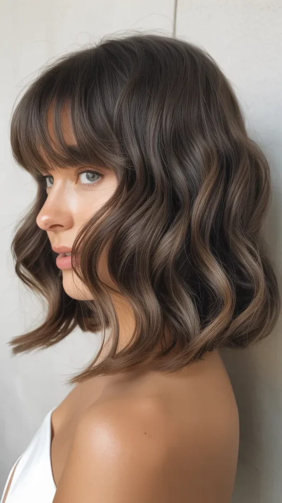  Long Bob with Curtain Bangs and Beach Waves