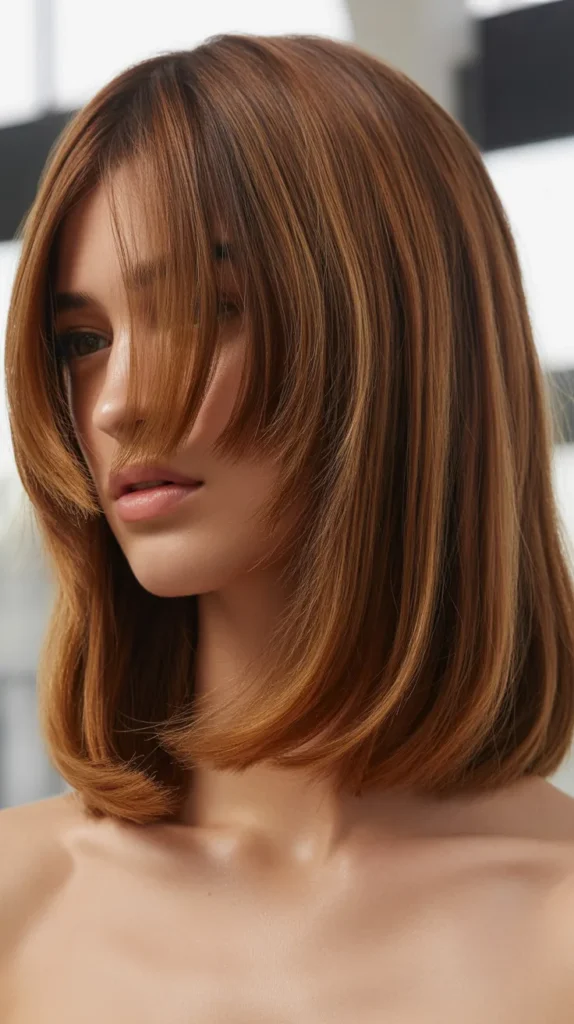 Angled Bob with Graduated Layers and Curtain Bangs