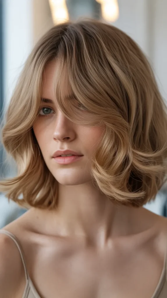 Tousled Long Bob with Curtain Bangs
