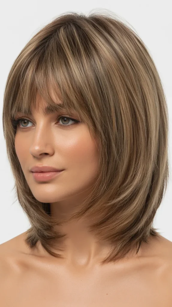 Shaggy Bob with Curtain Bangs for Round Faces